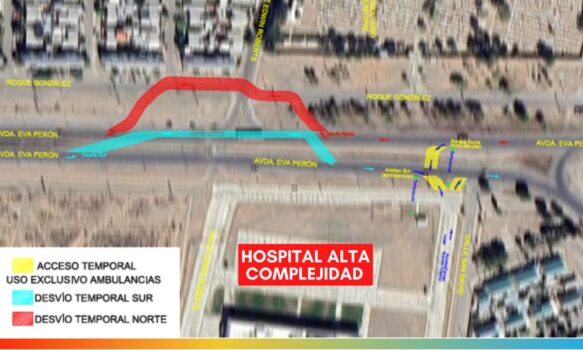 Avenida Eva Perón: por la obra en el nuevo hospital hay desvíos para la circulación vehicular